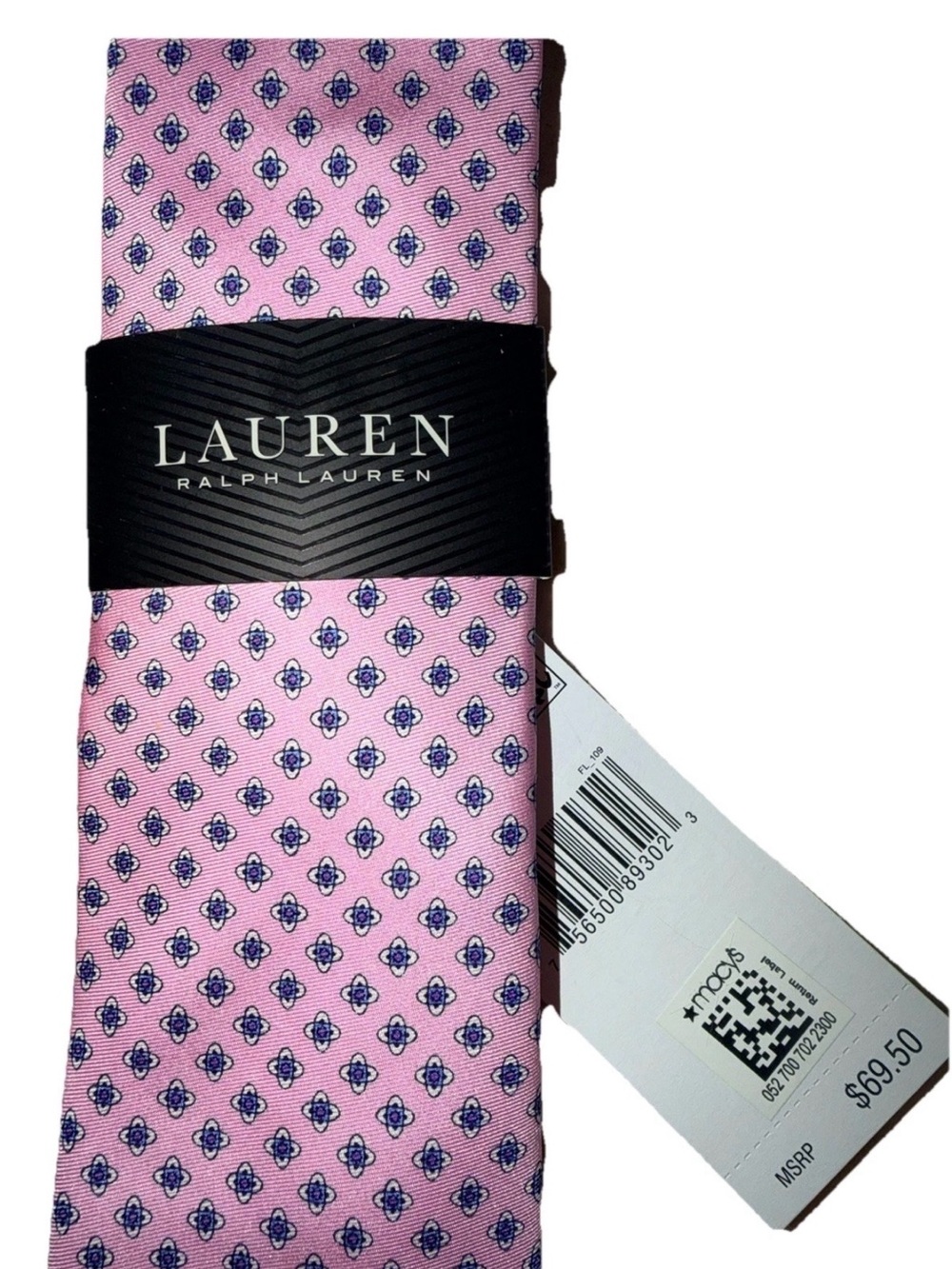 Brand New Men’s Lauren Ralph Lauren Pink Blue Geometric Tie - NWT - MSRP: $69.50 - Picture 2 of 6